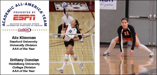 Alix Klineman of Stanford, Brittany Donelan of Heidelberg lead ESPN Academic All-America® Volleyball Team