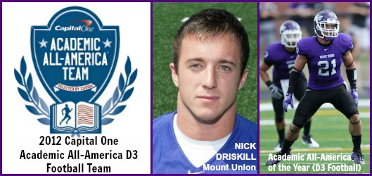 Mount Union defensive back Nick Driskill leads Capital One Academic All-America® Division III Football Team 